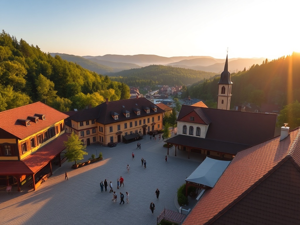Widok na Kamienną Górę podczas majowego weekendu, z zielenią i potencjalnymi wydarzeniami w tle.